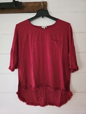 Umgee Raspberry Red Fringe-Hem Pocket Tunic Small